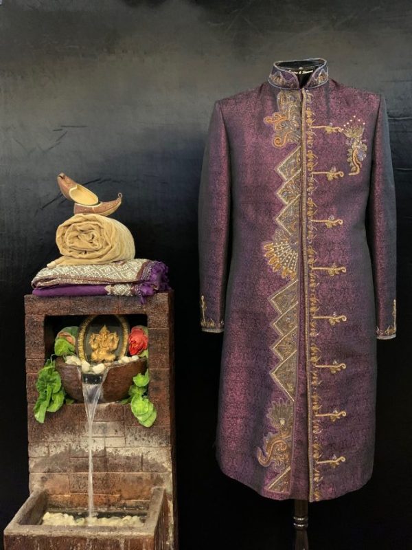 Purple Silk Designer Wedding Sherwani