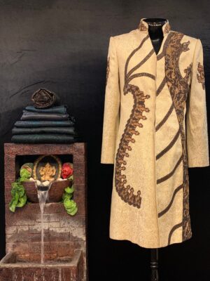 V-Neck Designer Embroidered Sherwani