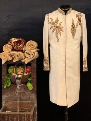 Ivory Silk Brocade Sherwani