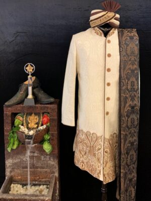 Ivory Brocade Silk Designer Wedding Sherwani