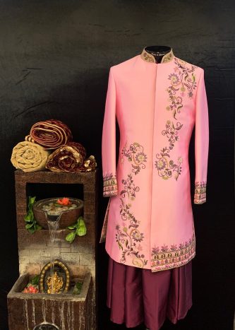 Lemonade Pink Silk Designer Wedding Sherwani