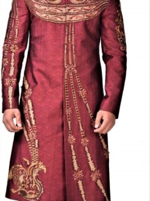 Scarlet Red Silk Designer Wedding Sherwani