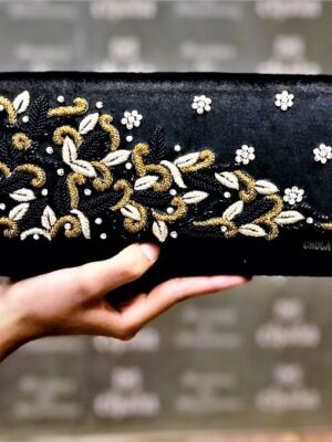 Fashionable Black Embroidered Clutch