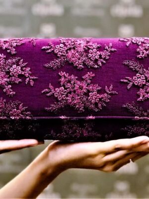 Stylish Designer Claret Embroidered Clutch