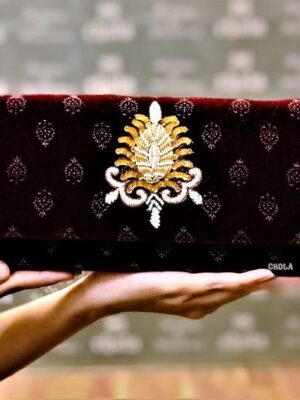 Wine Red Embroidered Clutch