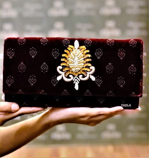 Wine Red Embroidered Clutch