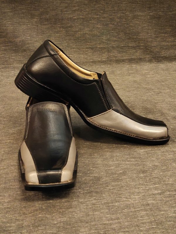 Black & Grey Designer Leather Slip-On Shoes