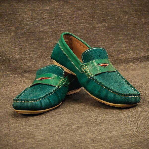 Stylish Green Suede Leather Loafers
