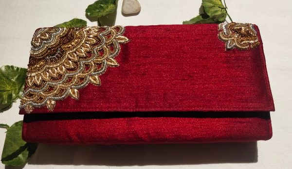 Stylish Sangria Embroidered Clutch