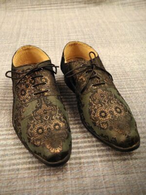 Green Brocade Silk Designer Shoes