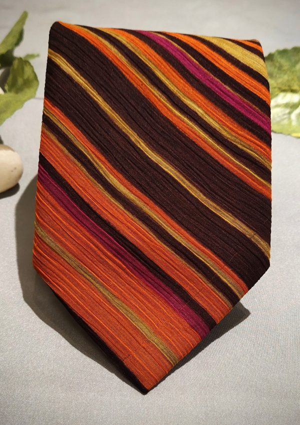 Stylish Black Tie with Orange, Red & Beige Strips
