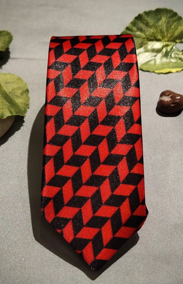 Red & Black Geometric Printed Tie
