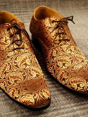 Golden Maroon Brocade Silk Designer Shoes