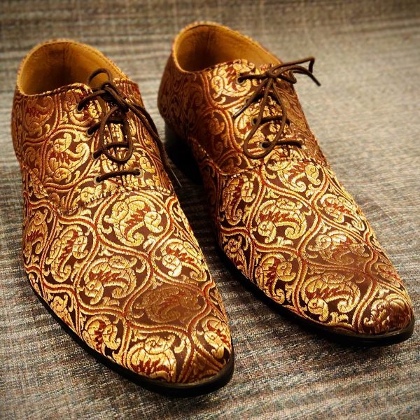 Golden Maroon Brocade Silk Designer Shoes