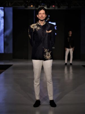 Hand Embroidered Designer Navy Blue Bandgala