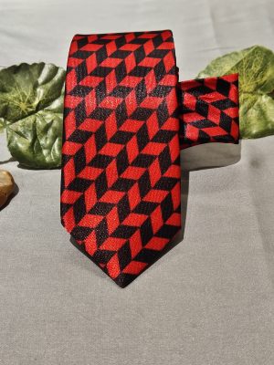 Stylish Geometric Printed Red Slim Tie