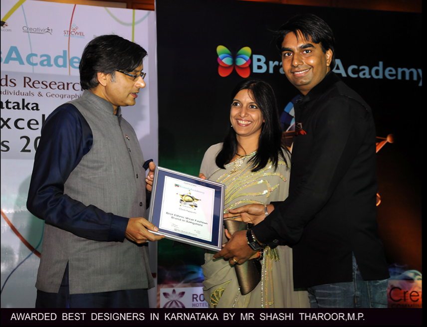 Awarded Best Fashion Designer in Karnataka at the hands of Shashi Tharoor